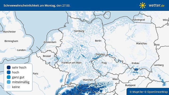 Schneevorhersage für Montag, 27. März 2023