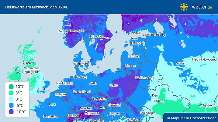 Prognose und Vorhersage für die Frostgefahr in Teilen Europas