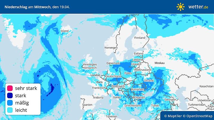 Die Karte zeigt die Niederschlagsverteilung in Europa.
