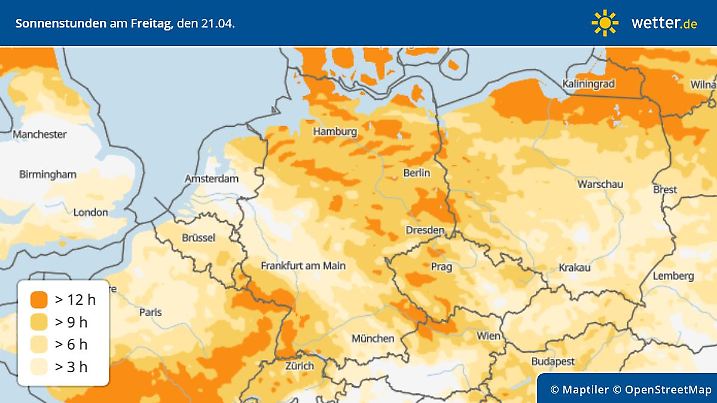 Prognose und Vorhersage Sonnenstunden am Freitag, 21. April 2023