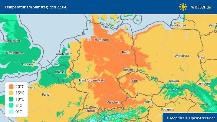 Temperaturen am Samstag, 22. April in Deutschland