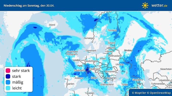 Regen in Europa am Samstag