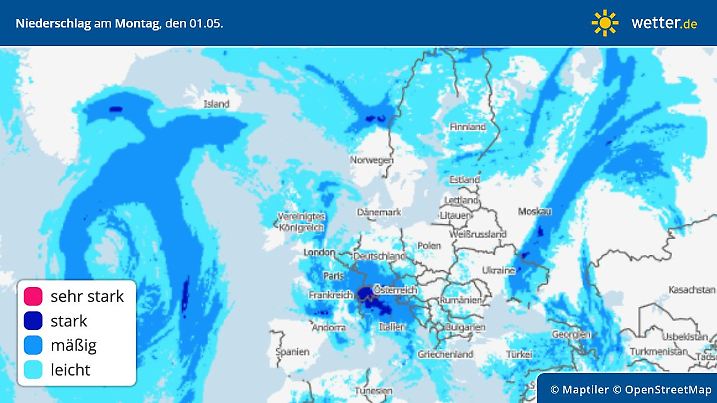 Regen in Europa am Sonntag