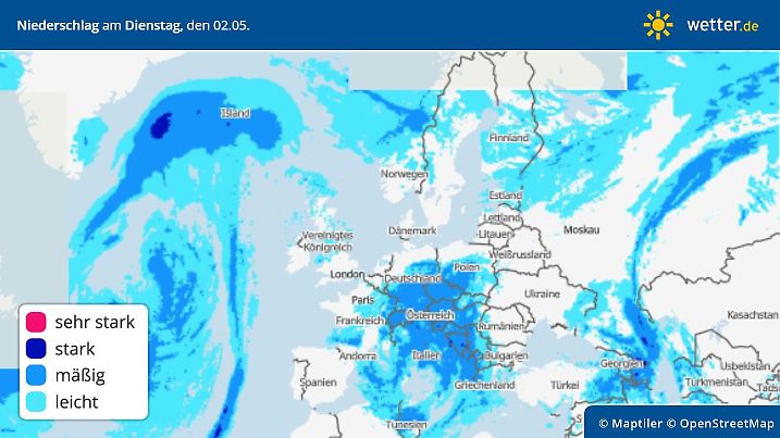 Regen in Europa am Samstag