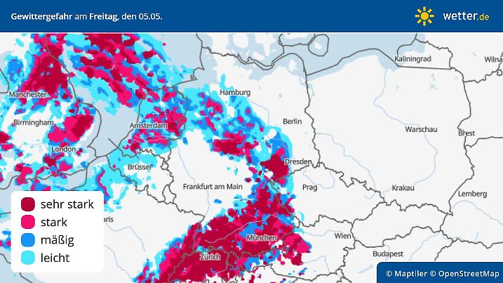 Prognose und Vorhersage für die Gewittergefahr am Freitag, 5. Mai 2023