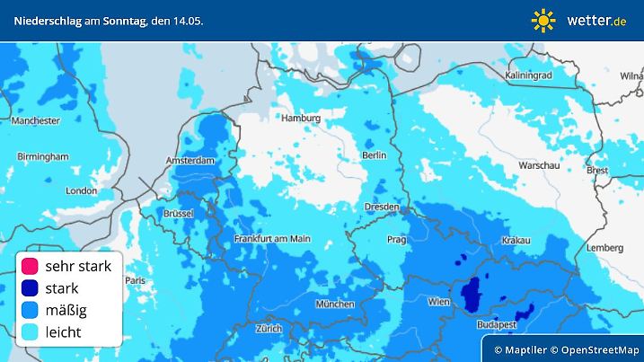 Niederschlag am Sonntag, 14. Mai, in Deutschland