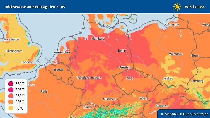 Vorhersage und Trend: Temperaturen am Sonntag, 21. Mai 2023