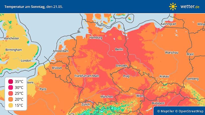 Vorhersage und Trend: Höchsttemperaturen am Sonntag, 21. Mai 2023