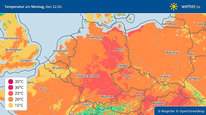 Die Grafik zeigt die Höchstwerte am Montag, 22.05.2023