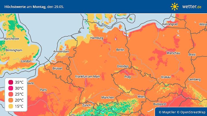 Prognose und Vorhersage: Höchstwerte an Pfingstmontag 2023
