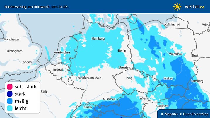 Niederschlag am Mittwoch, 24. Mai, in Deutschland
