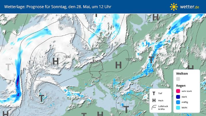 Prognose und Vorhersage: Wetterkarte für Europa am Sonntag, 28. Mai 2023