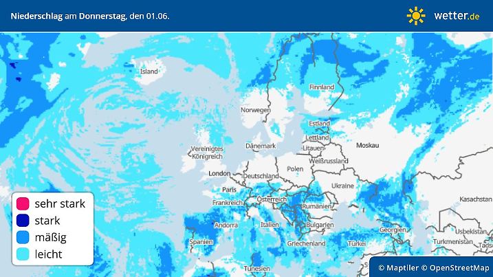 Niederschlag in Europa am Donnerstag, 1. Juni.