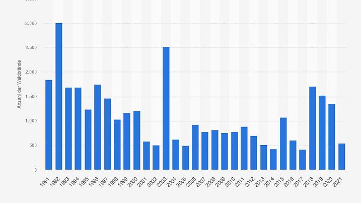 Waldbrände in Deutschland pro Jahr