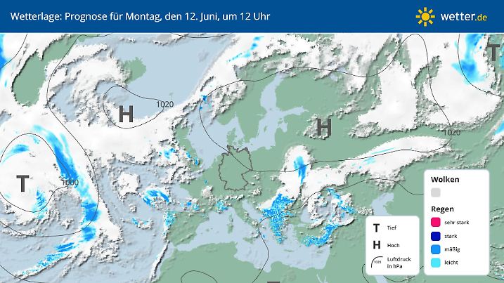 Die Wetterlage am 11. Juni 2023: Hoch Yunchia hält alle Wolken von Deutschland fern.