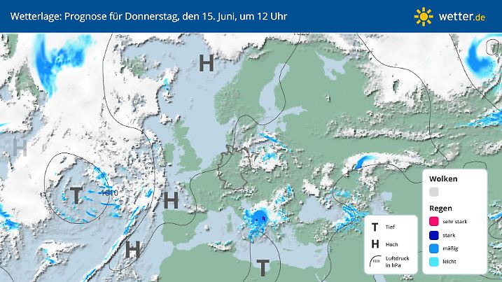 Prognose und Vorhersage der Wetterlage am Donnerstag, 15. Juni 2023