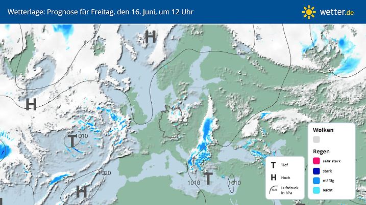 Prognose und Vorhersage der Wetterlage am Freitag, 16. Juni 2023
