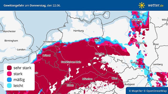 Vorhersage und Prognose für die Gewittergefahr in Deutschland am 22. Juni 2023