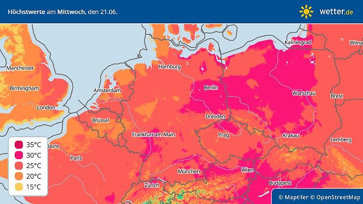 Vorhersage und Prognose der Höchstwerte am 21. Juni 2023
