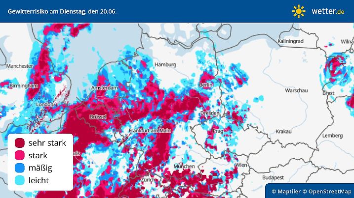 Gewitterrisiko am Dienstag, 20. Juni in Deutschland