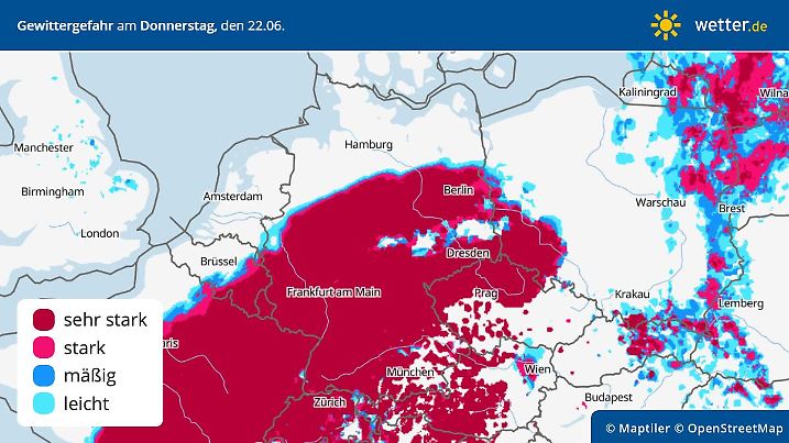 Prognose und Vorhersage Schauer und Gewitter am Donnerstag, 22. Juni 2023