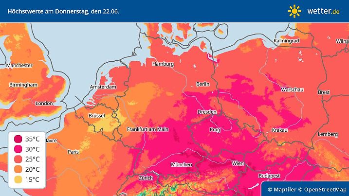 Vorhersage der Höchstwerte am 22. Juni 2023