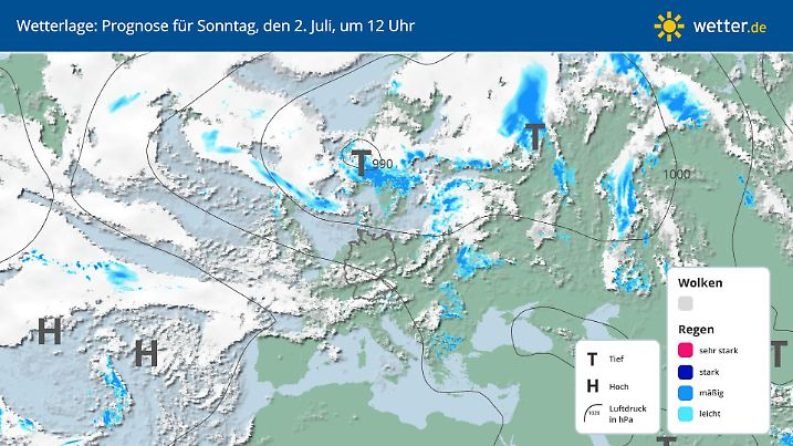 Die Grafik zeigt die Wetterlage am 2. Juli 2023.