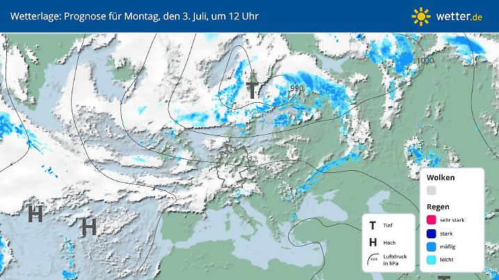 Die Grafik zeigt die Wetterlage über Europa.