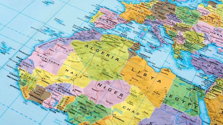 Map of Africa and Europe.