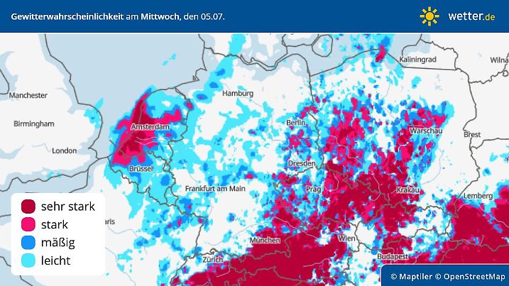 Gewitterwahrscheinlichkeit am Mittwoch, 5. Juli