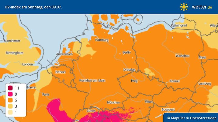 UV-Index für Deutschland am Sonntag