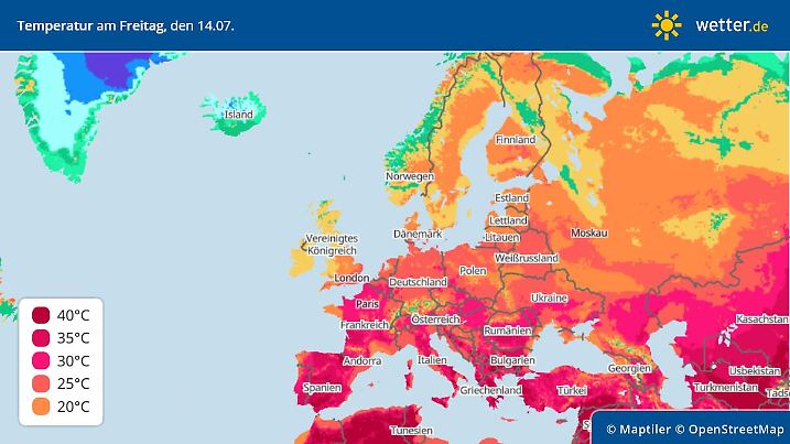 Die Grafik zeigt die Höchstwerte am Freitag, 14.07.2023