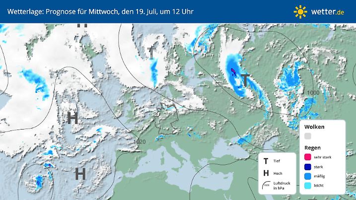 Prognose und Vorhersage der Wetterlage für den 19. Juli 2023