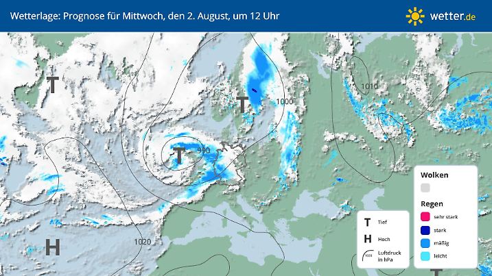 Die Wetterlage für Donnerstag, 3. August 2023