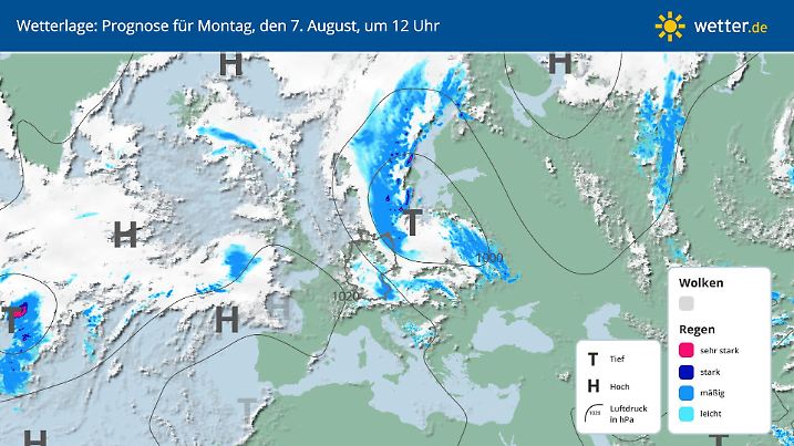 Die Grafik zeigt die Wetterlage über Deutschland am 7. August 2023.