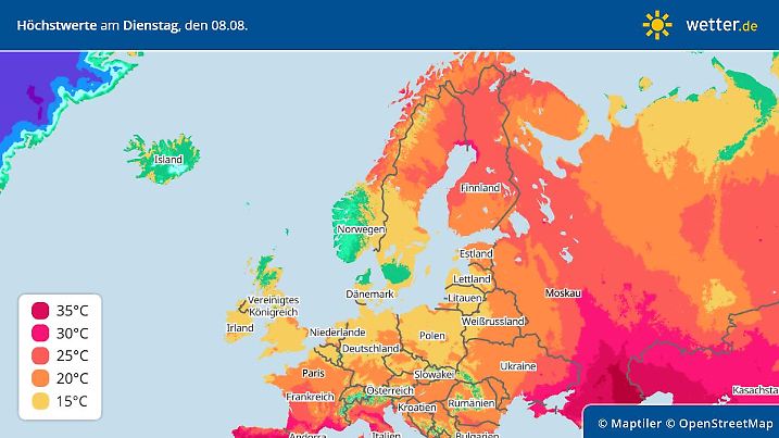 Außergewöhnliche Temperaturverteilung Europa