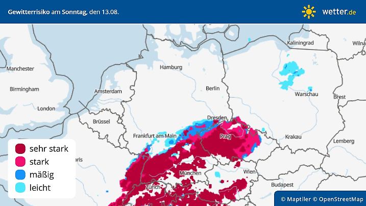 Gewitterrisiko am Sonntag, 13. August in Deutschland