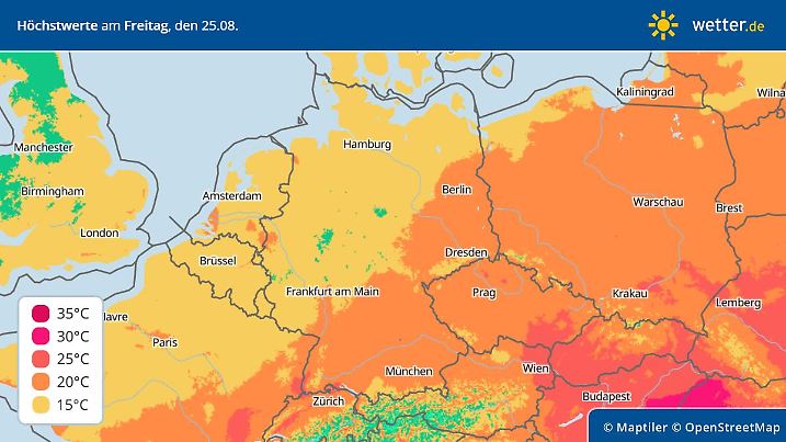 Prognose und Vorhersage für die Höchstwerte am 25. August 2023