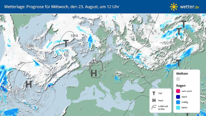 Wetterlage über Europa am 23. August 2023