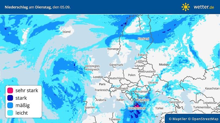 Regenprognose für Europa zeigt Unwetterzentren