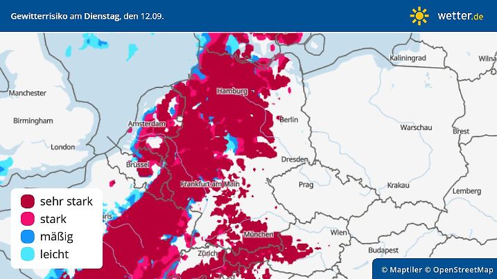 Gewitterrisiko in Deutschland am Dienstag, 12. September