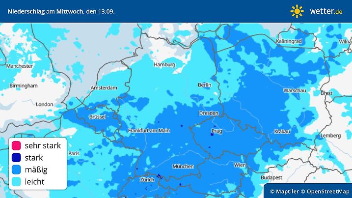 Niederschlag am Mittwoch, 13. September in Deutschland