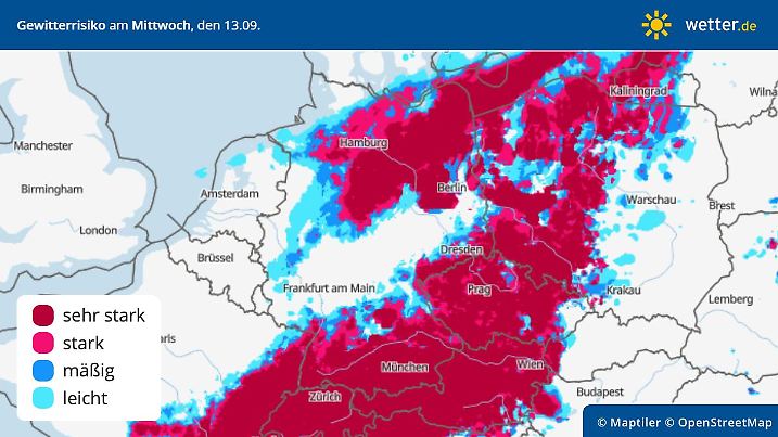 Prognose und Trend:  Gewitter in Deutschland am Mittwoch, 13. September 2023
