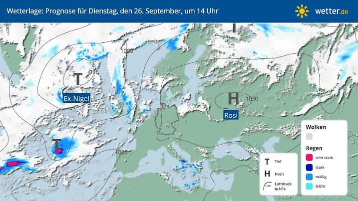 Die Grafik zeigt die Wetterlage am Dienstag, 26.09.2023