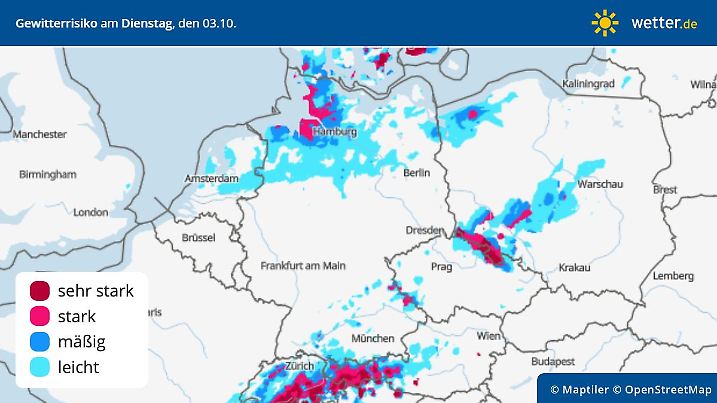 Gewitterrisiko in Deutschland am Tag der Deutschen Einheit