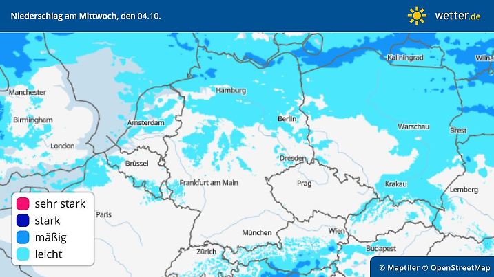 Regenschauer und Gewitter am Mittwoch, 4. Oktober, in Deutschland