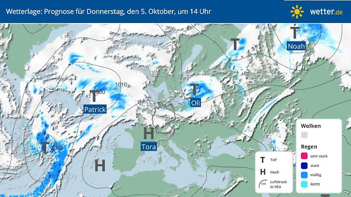 Wetterlage für Donnerstag, 5. Oktober, in Deutschland