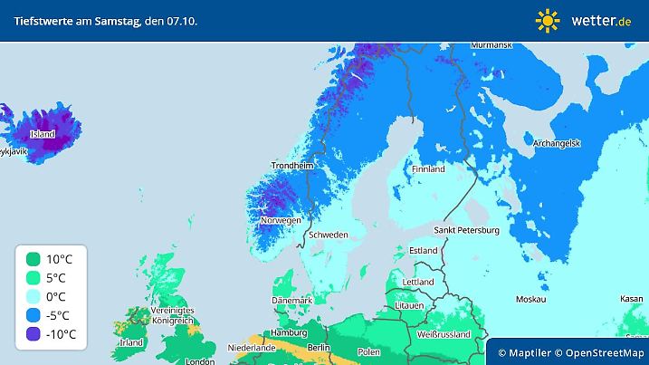 Prognose und Vorhersage der frostigen Tiefstwerte in Nordeuropa