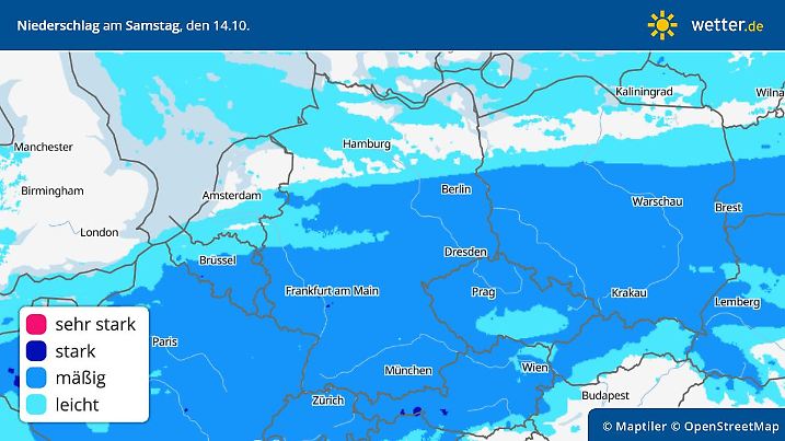 Prognose für den Regen in Deutschland am 14. Oktober 2023