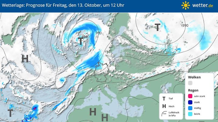 Wetterlage für Freitag, 13.10.2023